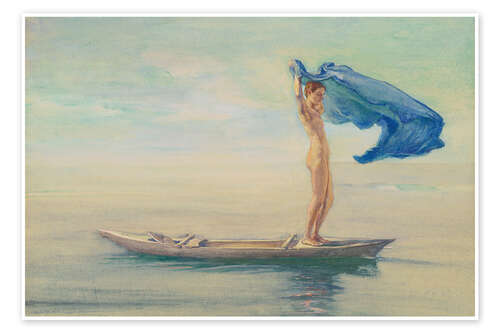 Plakat Girl in the bow of a canoe with loincloth, Samoa