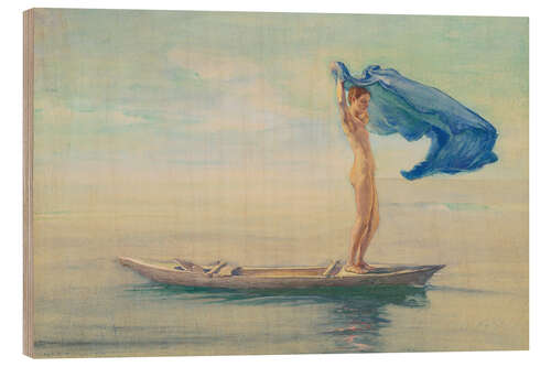 Quadro de madeira Girl in the bow of a canoe with loincloth, Samoa