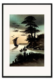 Gerahmter Kunstdruck Japanische Landschaft, Boot