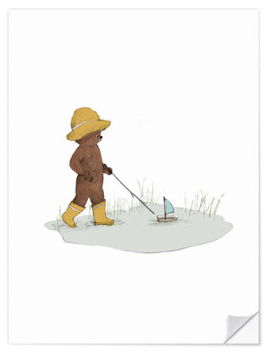 Vinilo para la pared Little bear playing in a rainy day