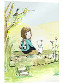 Tableau en verre acrylique A day of summer - Little girl with her dog - Paola Zakimi