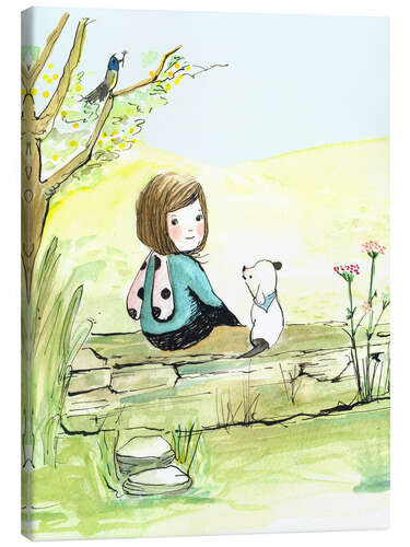 Canvas print A day of summer - Little girl with her dog