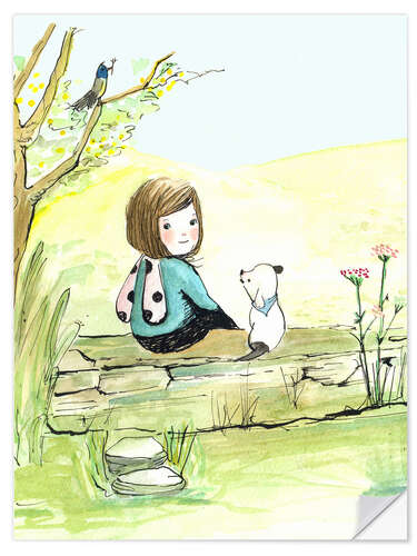 Vinilo para la pared A day of summer - Little girl with her dog