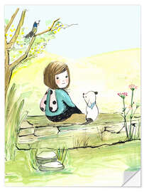 Vinilo para la pared A day of summer - Little girl with her dog - Paola Zakimi