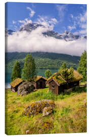 Obraz na płótnie Rustic alpine huts Breng Seter, Lake Lovatnet, Norway - Achim Thomae