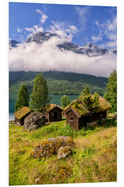 Hartschaumbild Urige Almhütten Breng Seter, See Lovatnet, Norwegen