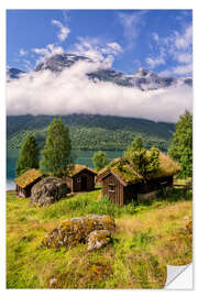 Wandsticker Urige Almhütten Breng Seter, See Lovatnet, Norwegen
