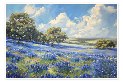 Poster Texas Fields with Bluebonnets