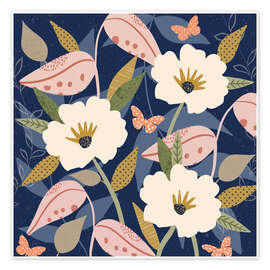 Wall print Blue Floral Design - Lisa Nohren