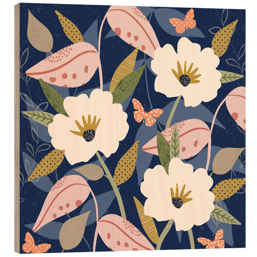Cuadro de madera Blue Floral Design