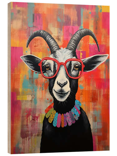 Holzbild Quirky Spectacle Goat