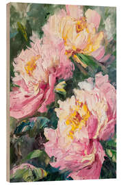 Hout print Pink Peonies Floral Abstract