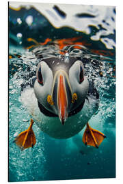 Aluminiumtavla Funny Puffin Underwater - Frank Daske