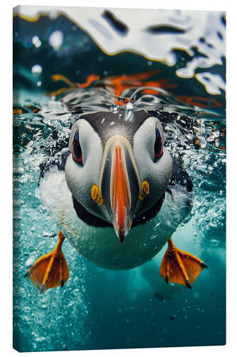 Canvastavla Funny Puffin Underwater