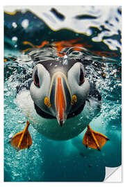 Sticker mural Funny Puffin Underwater - Frank Daske