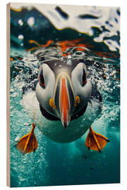 Quadro de madeira Funny Puffin Underwater - Frank Daske