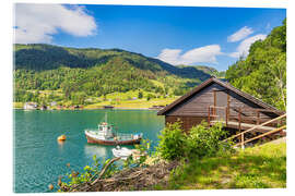Akryylilasitaulu View of the Åkrafjord with fishing boat in Norway - Rico Ködder