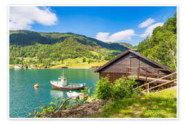 Wall print View of the Åkrafjord with fishing boat in Norway - Rico Ködder