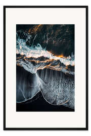 Gerahmter Kunstdruck Luftbild Reynisfjara Strand mit schwarzem Sand, Island