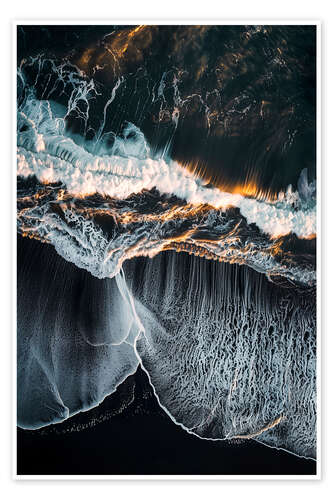 Poster Aerial view of Reynisfjara beach with black sand, Iceland