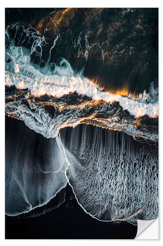 Wandsticker Luftbild Reynisfjara Strand mit schwarzem Sand, Island