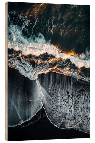 Tableau en bois Aerial view of Reynisfjara beach with black sand, Iceland
