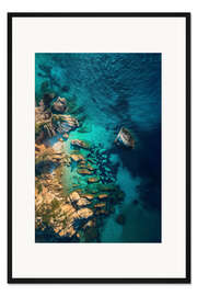 Gerahmter Kunstdruck Luftbild Felsküste in Sardinien, Italien