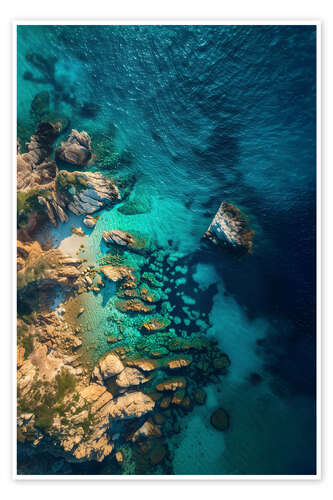 Poster Aerial view of rocky coast in Sardinia, Italy