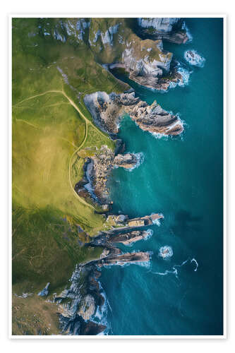 Poster Luftbild der Felsküste von Cornwall, England