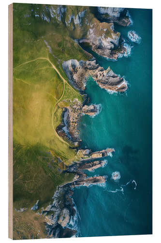Tableau en bois Aerial view of the rocky coast of Cornwall, England
