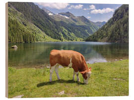 Holzbild Die Kuh am Bergsee - Bernhard Kaiser