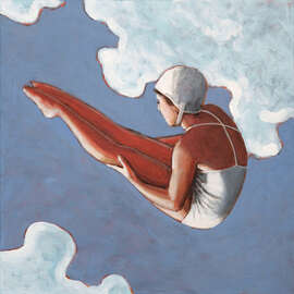 Magnettafel Turmspringerin in den Wolken