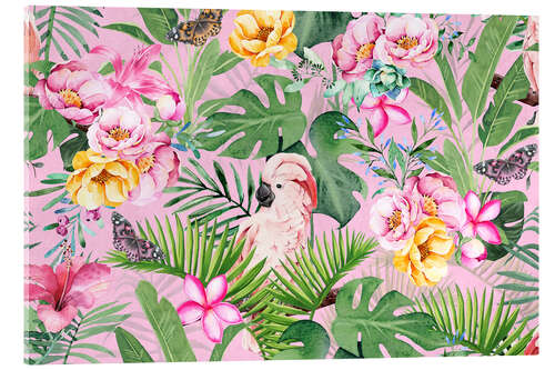 Stampa su vetro acrilico Tropical Cockatoo Flower Paradise