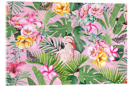 Stampa su vetro acrilico Tropical Cockatoo Flower Paradise