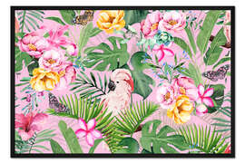 Gerahmter Kunstdruck Tropisches Kakadu-Blumenparadies