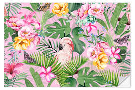 Selvklebende plakat Tropical Cockatoo Flower Paradise
