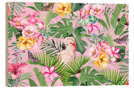 Hout print Tropical Cockatoo Flower Paradise