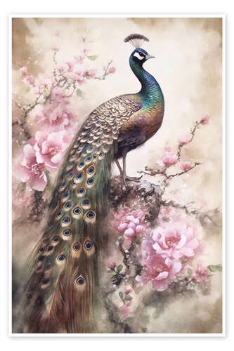 Poster Peacock Fantasy Flower Garden