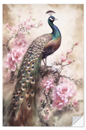 Naklejka na ścianę Peacock Fantasy Flower Garden
