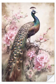 Selvklebende plakat Peacock Fantasy Flower Garden