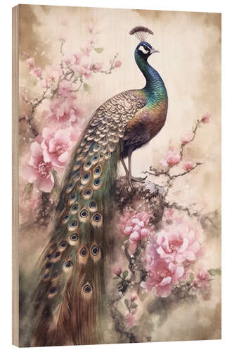 Obraz na drewnie Peacock Fantasy Flower Garden
