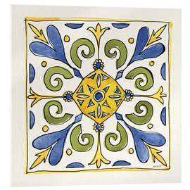 Tableau en verre acrylique Floral Tile in Blue-Yellow-Green - Anne Tavoletti