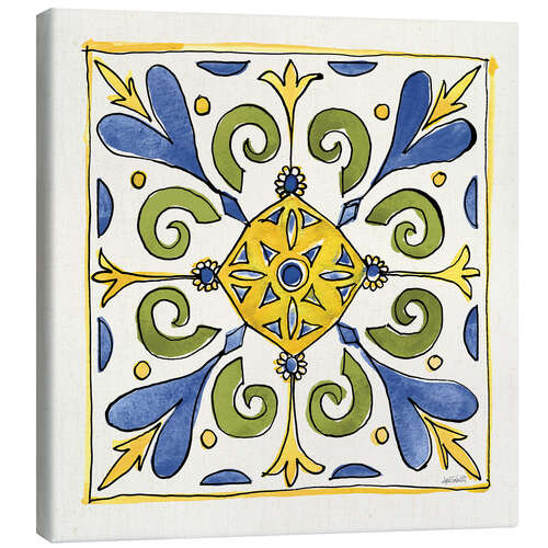 Lerretsbilde Floral Tile in Blue-Yellow-Green