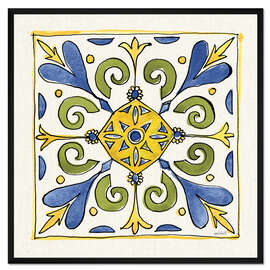Gerahmter Kunstdruck Florale Fliese in Blau-Gelb-Grün
