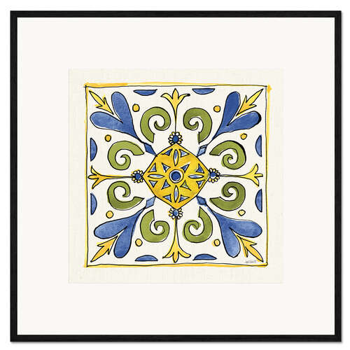 Innrammet kunsttrykk Floral Tile in Blue-Yellow-Green
