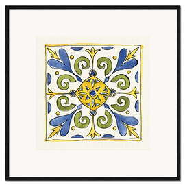 Innrammet kunsttrykk Floral Tile in Blue-Yellow-Green