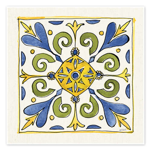 Poster Floral Tile in Blue-Yellow-Green