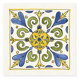 Stampa Floral Tile in Blue-Yellow-Green - Anne Tavoletti