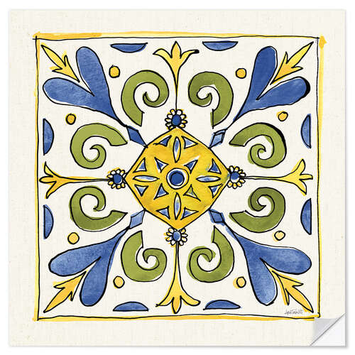 Muursticker Floral Tile in Blue-Yellow-Green