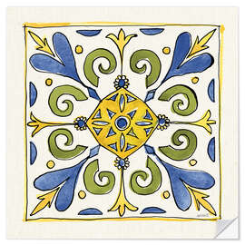 Muursticker Floral Tile in Blue-Yellow-Green